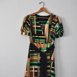 Retro Dress Art Deco Geometric Cap Sleeve